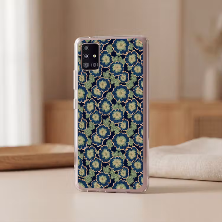 Bloemen - Borduurwerk - Patroon - Blauw - Groen Telefoonhoesje Samsung Galaxy A51 5G klein 373 -sfeer2
