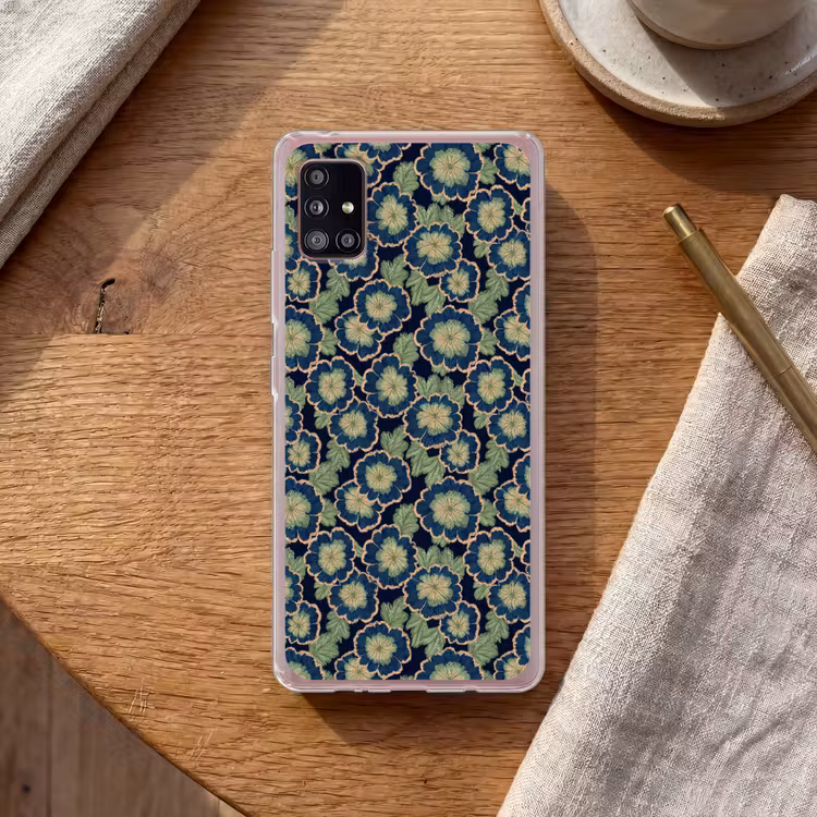 Bloemen - Borduurwerk - Patroon - Blauw - Groen Telefoonhoesje Samsung Galaxy A51 5G klein 373 -sfeer1