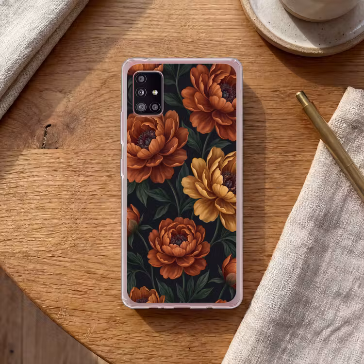 Bloemen - Bladeren - Natuur - Modern - Oranje Telefoonhoesje Samsung Galaxy A51 5G klein -sfeer1
