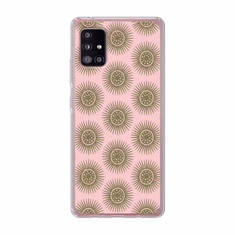 Bloemen - Patroon - Abstract - Roze - Groen Telefoonhoesje Samsung Galaxy A51 5G klein -3d