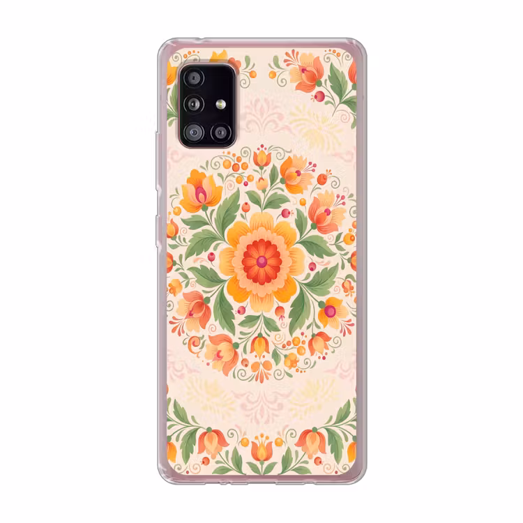 Bloemen - Patroon - Decoratief - Oranje Telefoonhoesje Samsung Galaxy A51 5G klein -3d