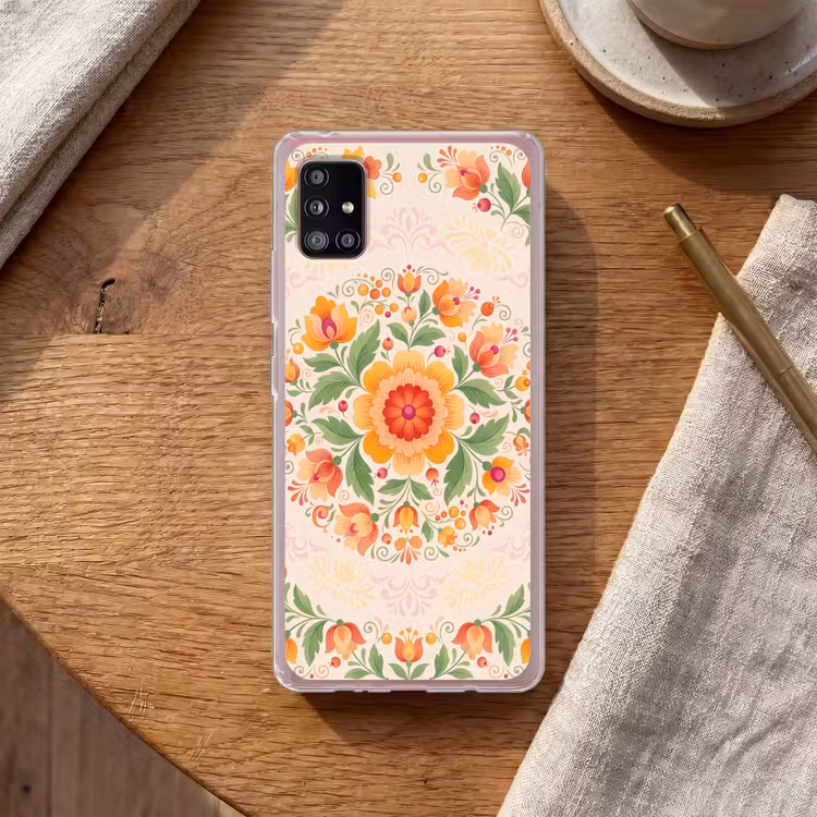 Bloemen - Patroon - Decoratief - Oranje Telefoonhoesje Samsung Galaxy A51 5G klein -sfeer1