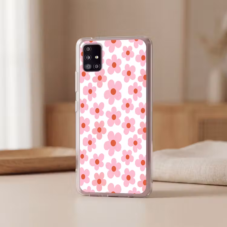 Bloemen - Patroon - Modern - Roze - Wit Telefoonhoesje Samsung Galaxy A51 5G klein -sfeer2