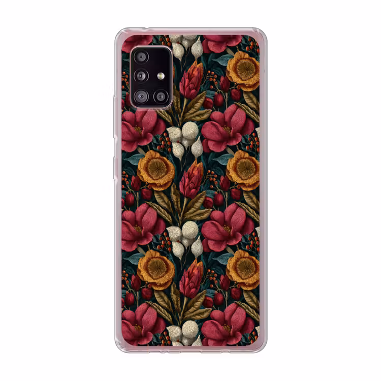 Bloemen - Patroon - Rood - Goud Telefoonhoesje Samsung Galaxy A51 5G klein 373 -3d