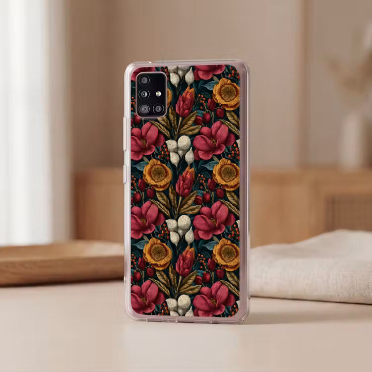 Bloemen - Patroon - Rood - Goud Telefoonhoesje Samsung Galaxy A51 5G klein 373 -sfeer2
