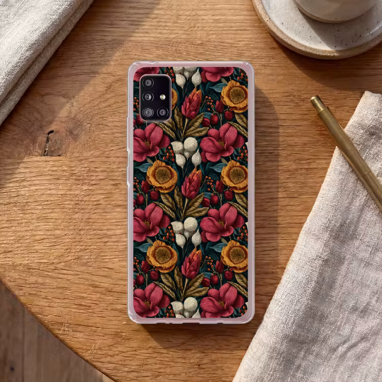 Bloemen - Patroon - Rood - Goud Telefoonhoesje Samsung Galaxy A51 5G klein 373 -sfeer1