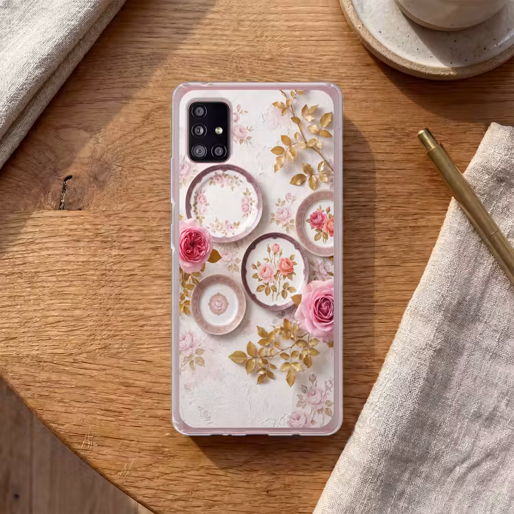 Bloemen - Patroon - Vintage - Roze - Decoratie Telefoonhoesje Samsung Galaxy A51 5G klein -sfeer1