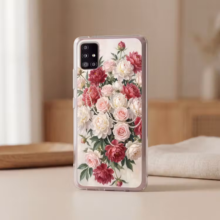 Bloemen - Parels - Romantiek - Klassiek - Roze Telefoonhoesje Samsung Galaxy A51 5G klein -sfeer2
