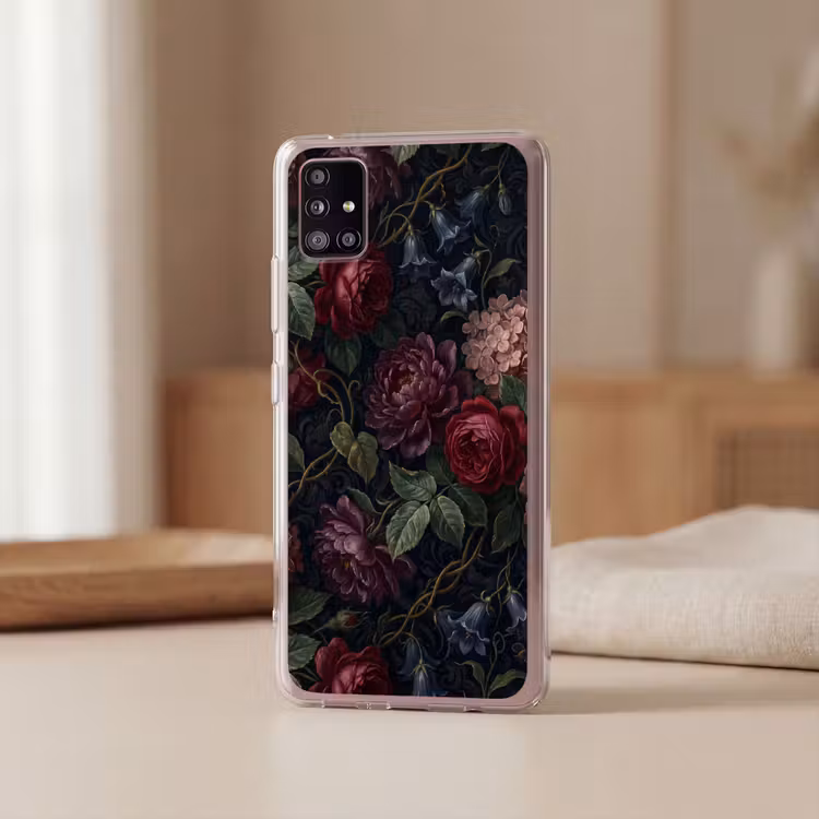 Bloemen - Rood - Klassiek - Donker - Patroon Telefoonhoesje Samsung Galaxy A51 5G klein -sfeer2