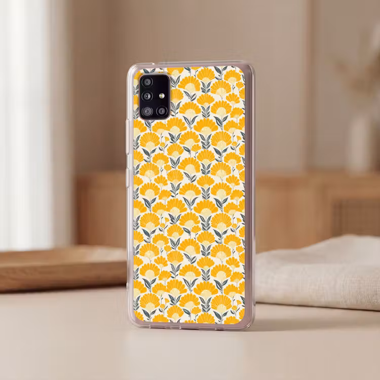 Bloemen - Retro - Botanisch - Okergeel - Grijs Telefoonhoesje Samsung Galaxy A51 5G klein 373 -sfeer2