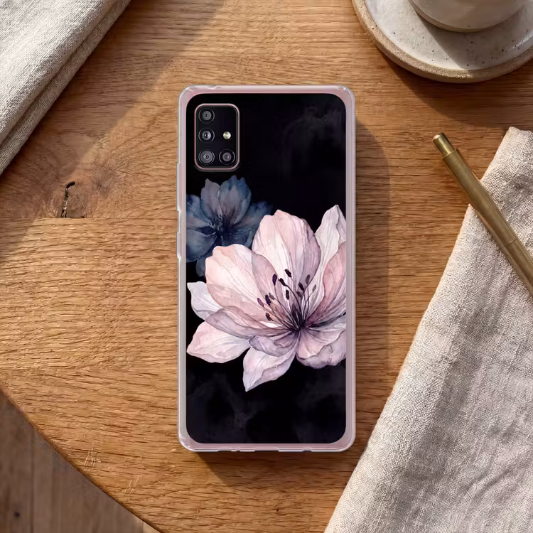 Bloemen - Aquarel - Modern - Roze - Donker Telefoonhoesje Samsung Galaxy A51 5G klein -sfeer1