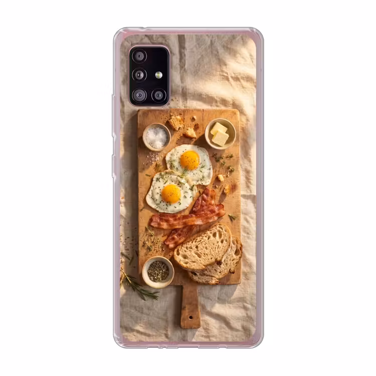 Eten - Ontbijt - Hout - Rustiek - Geel Telefoonhoesje Samsung Galaxy A51 5G klein -3d