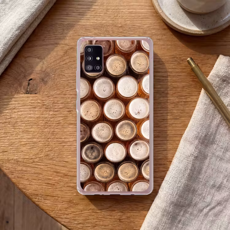 Eten - Glazen - Drank - Patroon - Bruin Telefoonhoesje Samsung Galaxy A51 5G klein -sfeer1