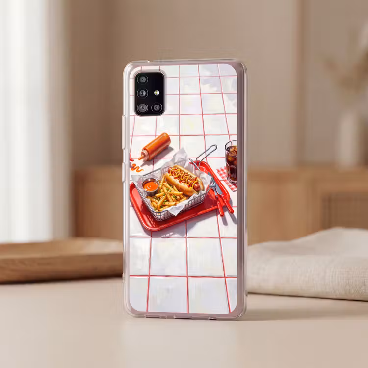 Eten - Hotdog - Fastfood - Modern - Rood Telefoonhoesje Samsung Galaxy A51 5G klein -sfeer2