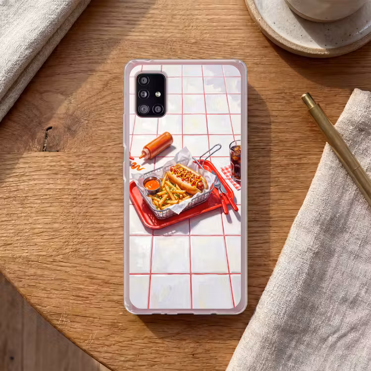 Eten - Hotdog - Fastfood - Modern - Rood Telefoonhoesje Samsung Galaxy A51 5G klein -sfeer1