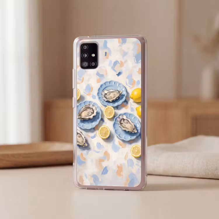 Eten - Oesters - Citroenen - Modern - Geel Telefoonhoesje Samsung Galaxy A51 5G klein -sfeer2