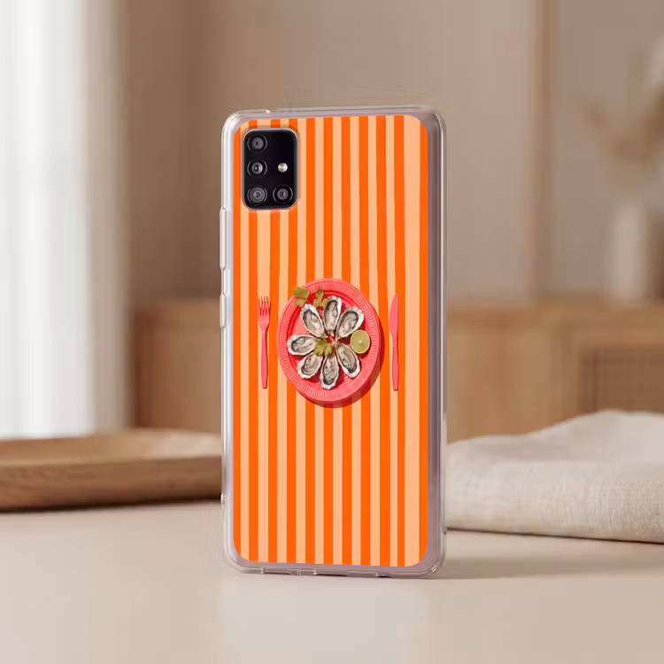 Eten - Oester - Zeevruchten - Oranje - Modern Telefoonhoesje Samsung Galaxy A51 5G klein -sfeer2