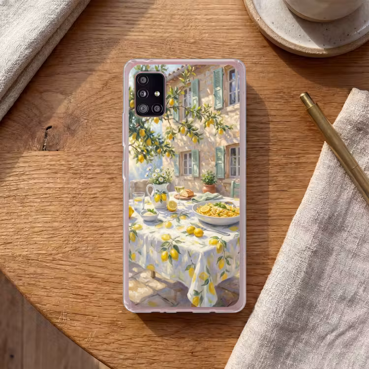 Eten - Terras - Zomer - Geschilderd - Geel Telefoonhoesje Samsung Galaxy A51 5G klein -sfeer1