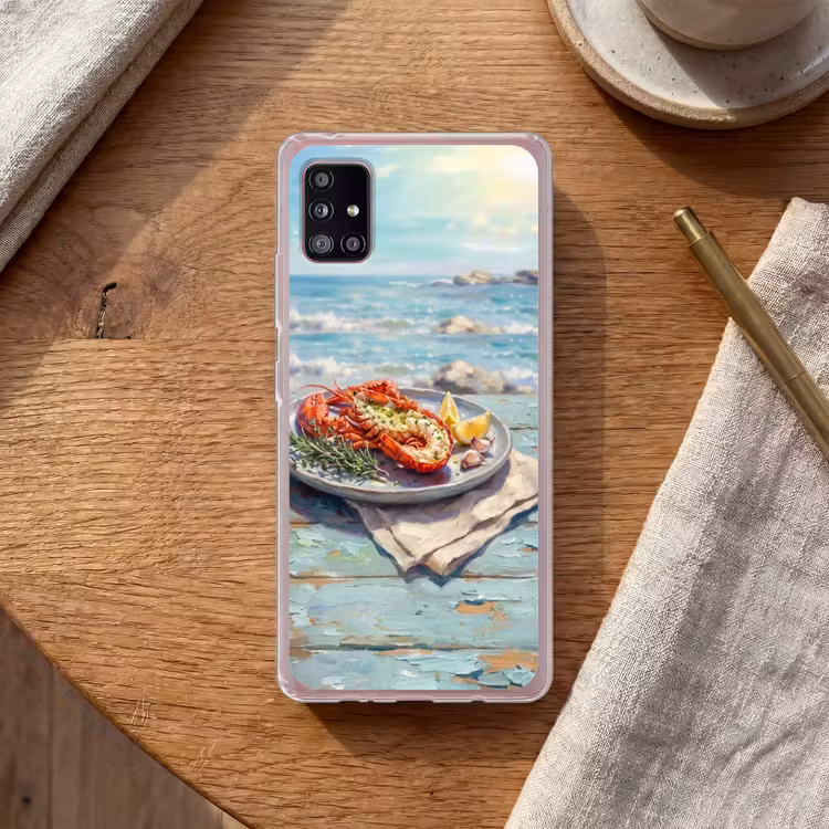Eten - Zee - Kust - Modern - Blauw Telefoonhoesje Samsung Galaxy A51 5G klein -sfeer1