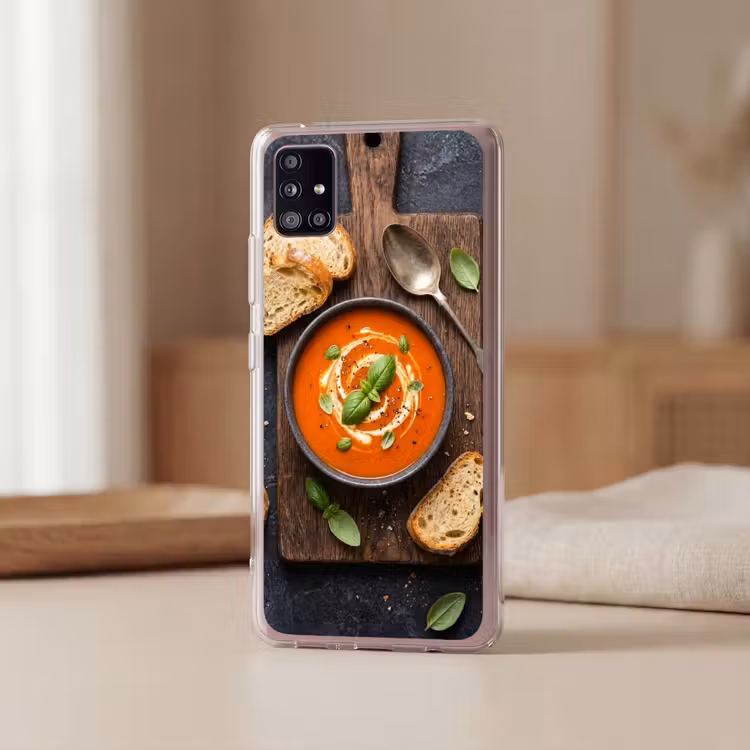Eten - Soep - Basilicum - Rustiek - Rood Telefoonhoesje Samsung Galaxy A51 5G klein -sfeer2