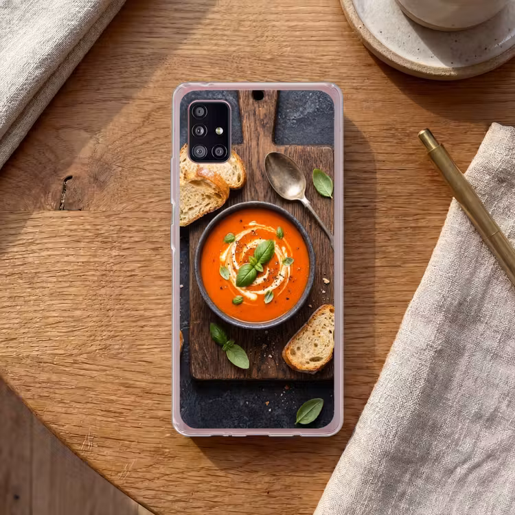 Eten - Soep - Basilicum - Rustiek - Rood Telefoonhoesje Samsung Galaxy A51 5G klein -sfeer1