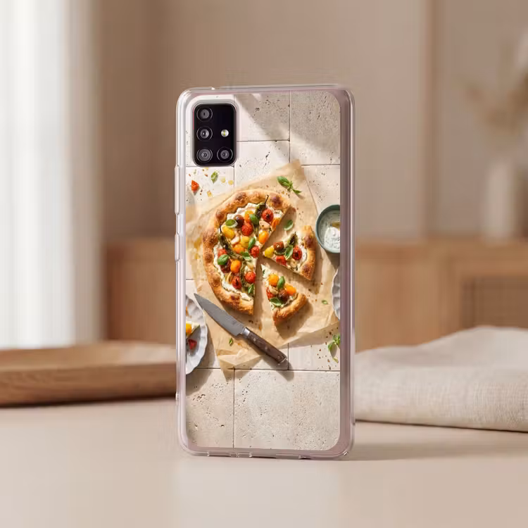 Eten - Tomaten - Basilicum - Maaltijd - Vers Telefoonhoesje Samsung Galaxy A51 5G klein -sfeer2