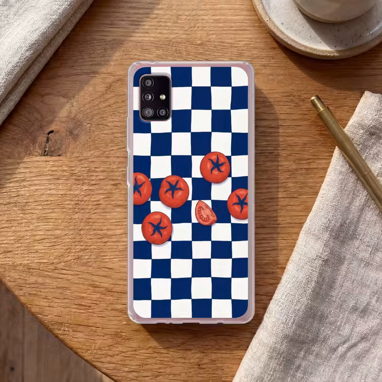 Eten - Tomaten - Keuken - Illustratie - Rood-Blauw Telefoonhoesje Samsung Galaxy A51 5G klein -sfeer1