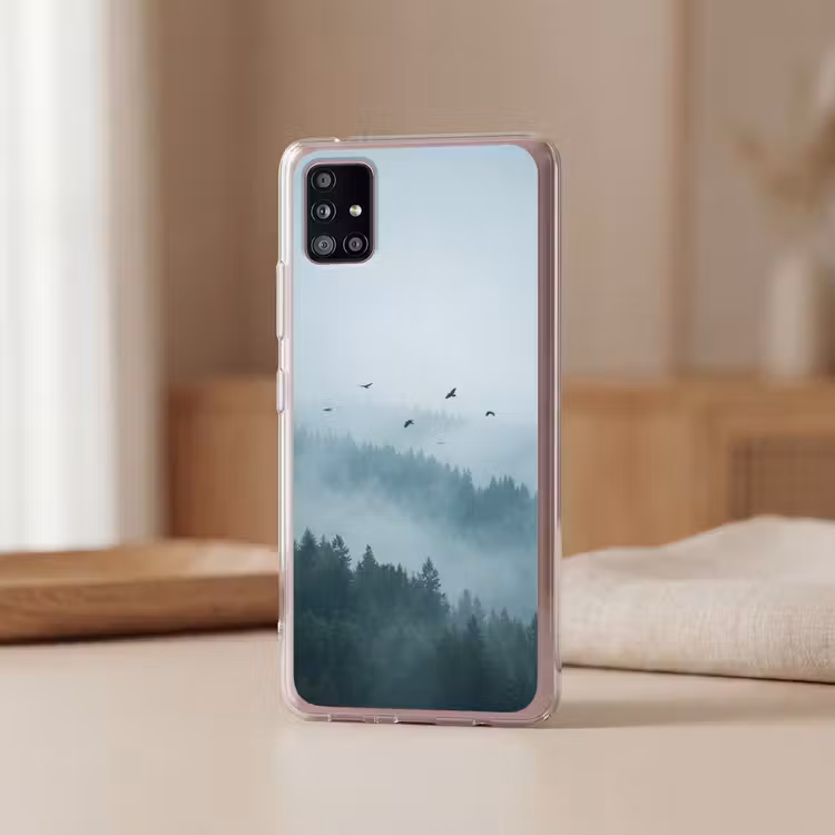Bos - Mist - Vogels - Natuur - Groen Telefoonhoesje Samsung Galaxy A51 5G klein -sfeer2