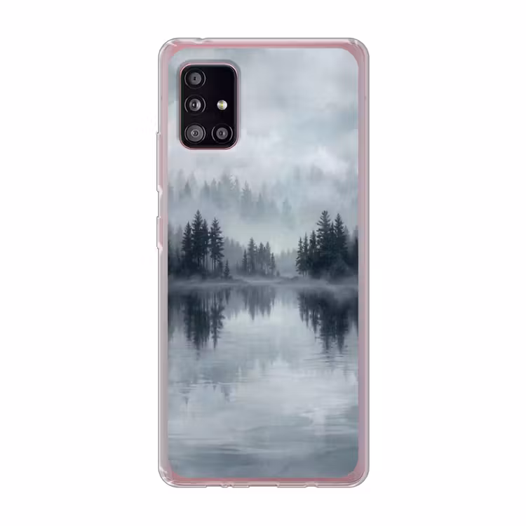 Bos - Meer - Mist - Natuur - Grijs Telefoonhoesje Samsung Galaxy A51 5G klein -3d