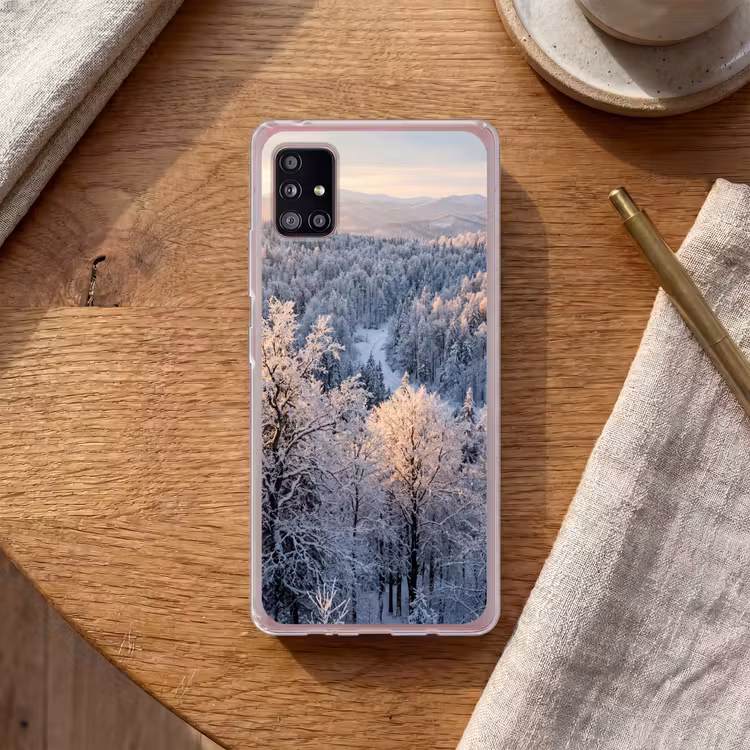 Bos - Bergen - Goud - Winter - Warm Telefoonhoesje Samsung Galaxy A51 5G klein -sfeer1