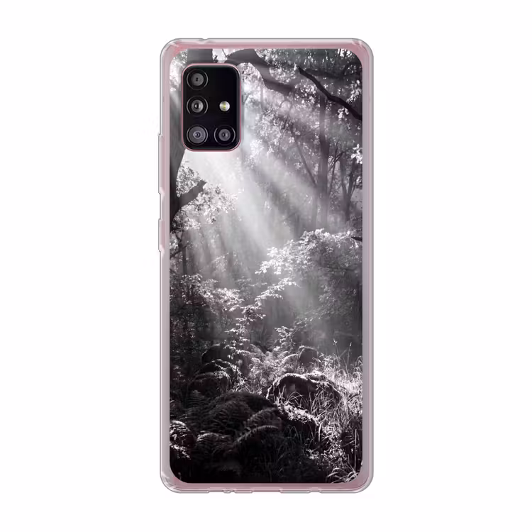 Bos - Lichtstralen - Natuur - Zwart-wit Telefoonhoesje Samsung Galaxy A51 5G klein -3d