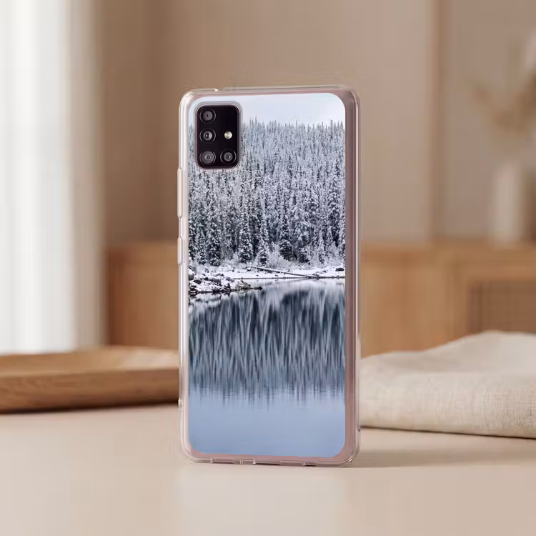 Bos - Reflectie - Meer - Winter - Serene Telefoonhoesje Samsung Galaxy A51 5G klein -sfeer2
