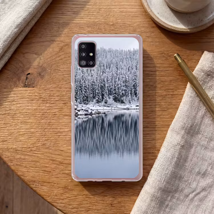 Bos - Reflectie - Meer - Winter - Serene Telefoonhoesje Samsung Galaxy A51 5G klein -sfeer1