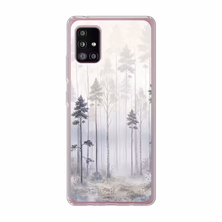 Bos - Bomen - Mist - Natuur - Illustratie - Grijs Telefoonhoesje Samsung Galaxy A51 5G klein -3d