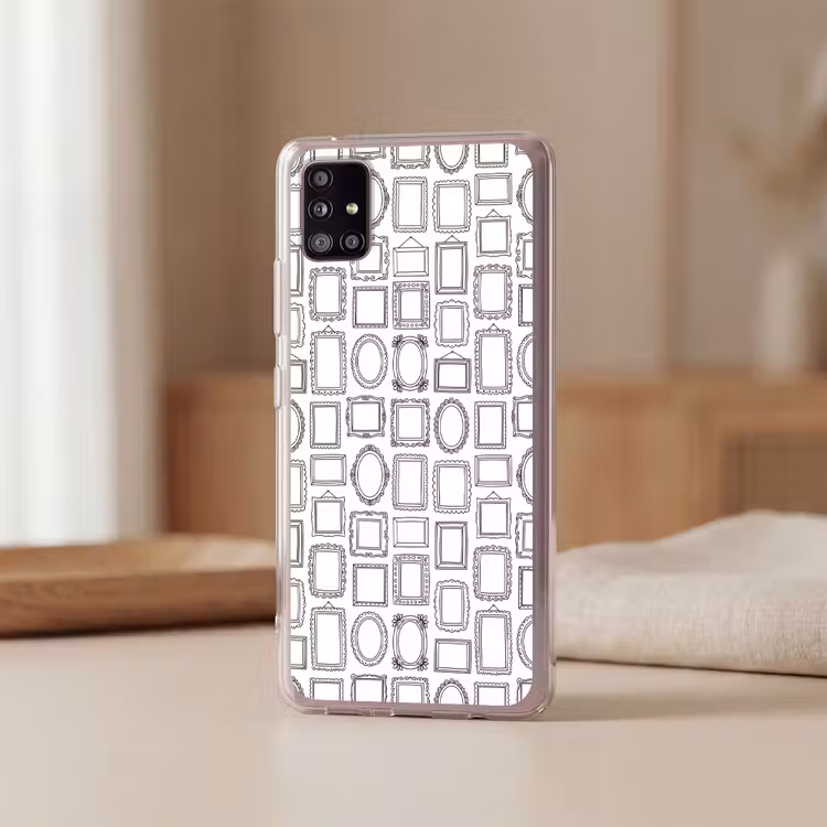 Lijsten - Patroon - Decoratie - Schets - Zwart-wit Telefoonhoesje Samsung Galaxy A51 5G klein -sfeer2
