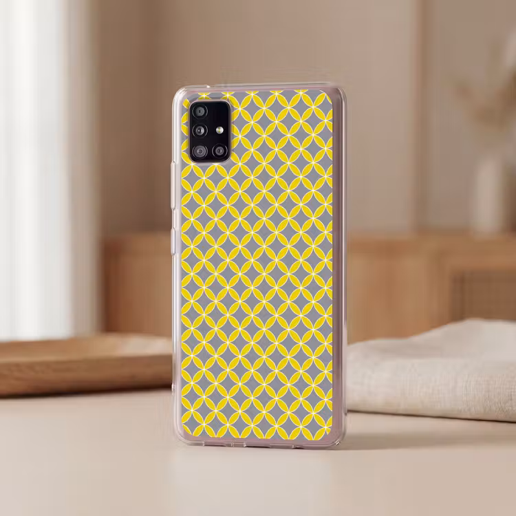 Geometrisch - Cirkels - Modern - Grijs - Geel Telefoonhoesje Samsung Galaxy A51 5G klein 373 -sfeer2