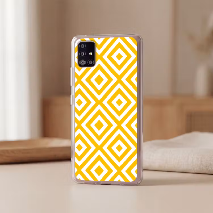 Geometrisch - Lijnen - Modern - Geel - Wit Telefoonhoesje Samsung Galaxy A51 5G klein 373 -sfeer2