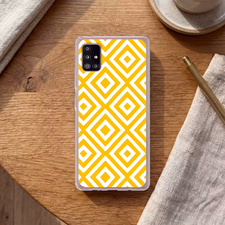 Geometrisch - Lijnen - Modern - Geel - Wit Telefoonhoesje Samsung Galaxy A51 5G klein 373 -sfeer1