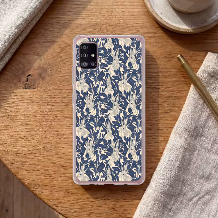 Hazen - Bladeren - Patroon - Blauw - Beige Telefoonhoesje Samsung Galaxy A51 5G klein 373 -sfeer1