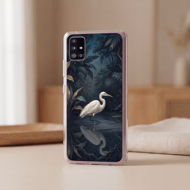 Reiger - Water - Natuur - Modern - Wit Telefoonhoesje Samsung Galaxy A51 5G klein -sfeer2
