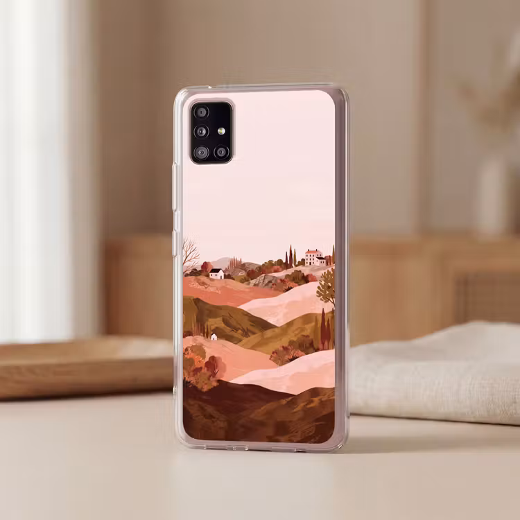 Heuvellandschap - Grafisch - Terracotta Telefoonhoesje Samsung Galaxy A51 5G klein -sfeer2