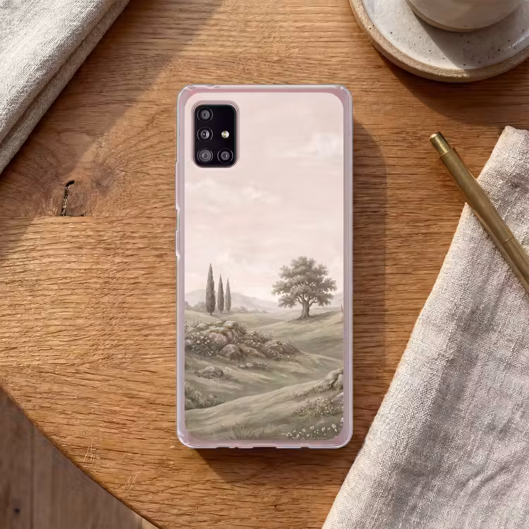 Heuvellandschap - Bomen - Natuur - Groen Telefoonhoesje Samsung Galaxy A51 5G klein -sfeer1