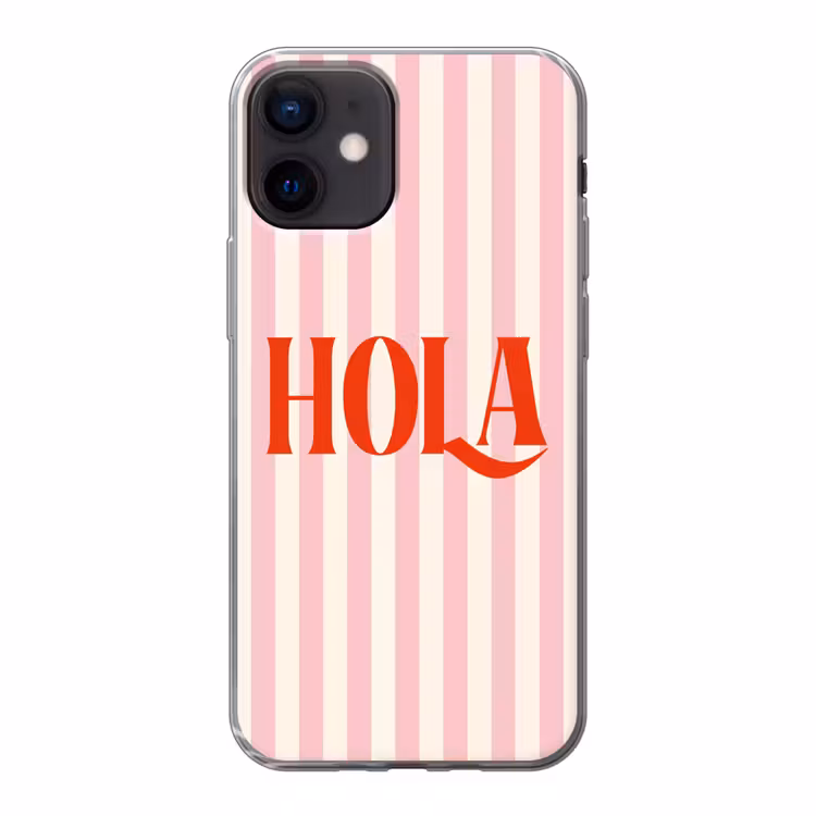 Hola - Quote - Strepen - Pastel - Roze - Rood - Wit Telefoonhoesje iPhone 12 Mini klein -3d