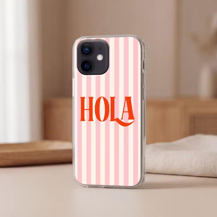 Hola - Quote - Strepen - Pastel - Roze - Rood - Wit Telefoonhoesje iPhone 12 Mini klein -sfeer2