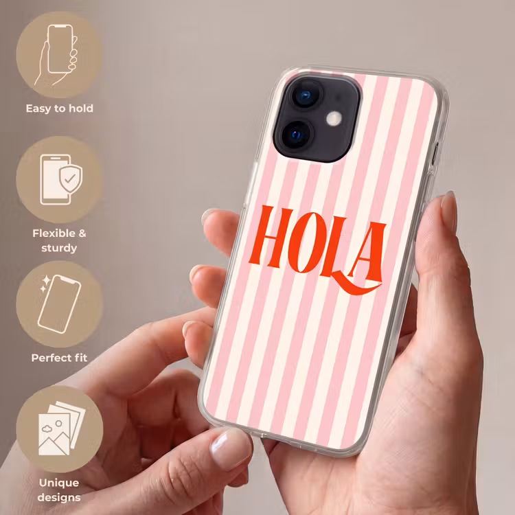 Hola - Quote - Strepen - Pastel - Roze - Rood - Wit Telefoonhoesje iPhone 12 Mini klein -sfeer3_EN
