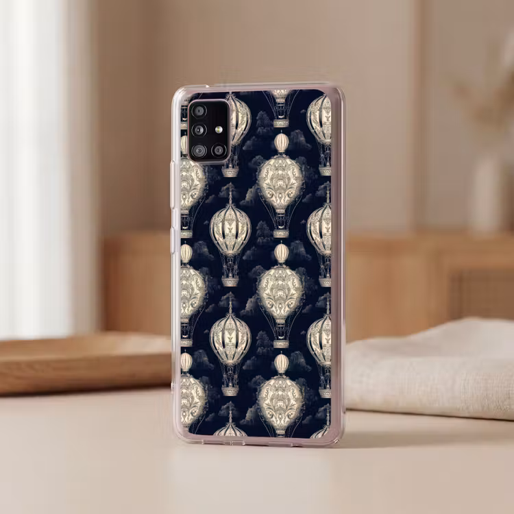 Luchtballonnen - Wolken - Patroon - Donkerblauw Telefoonhoesje Samsung Galaxy A51 5G klein 373 -sfeer2