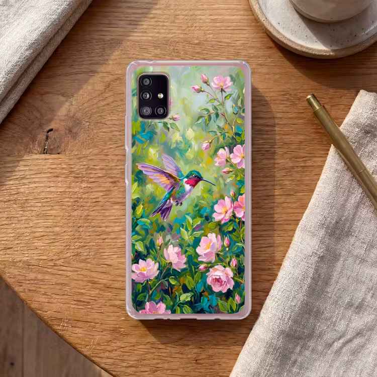Kolibrie - Bloemen - Natuur - Kleurrijk Telefoonhoesje Samsung Galaxy A51 5G klein -sfeer1