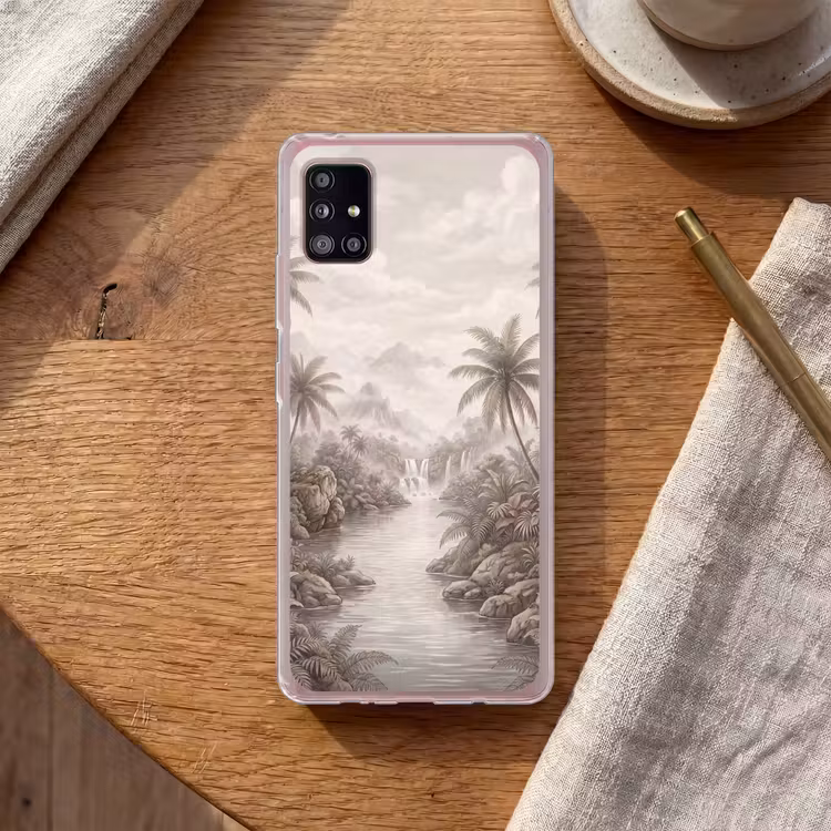 Jungle - Watervallen - Tropisch - Illustratie Telefoonhoesje Samsung Galaxy A51 5G klein -sfeer1