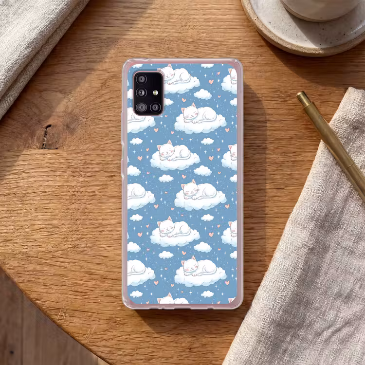 Kitten - Wolken - Blauw Telefoonhoesje Samsung Galaxy A51 5G klein 373 -sfeer1