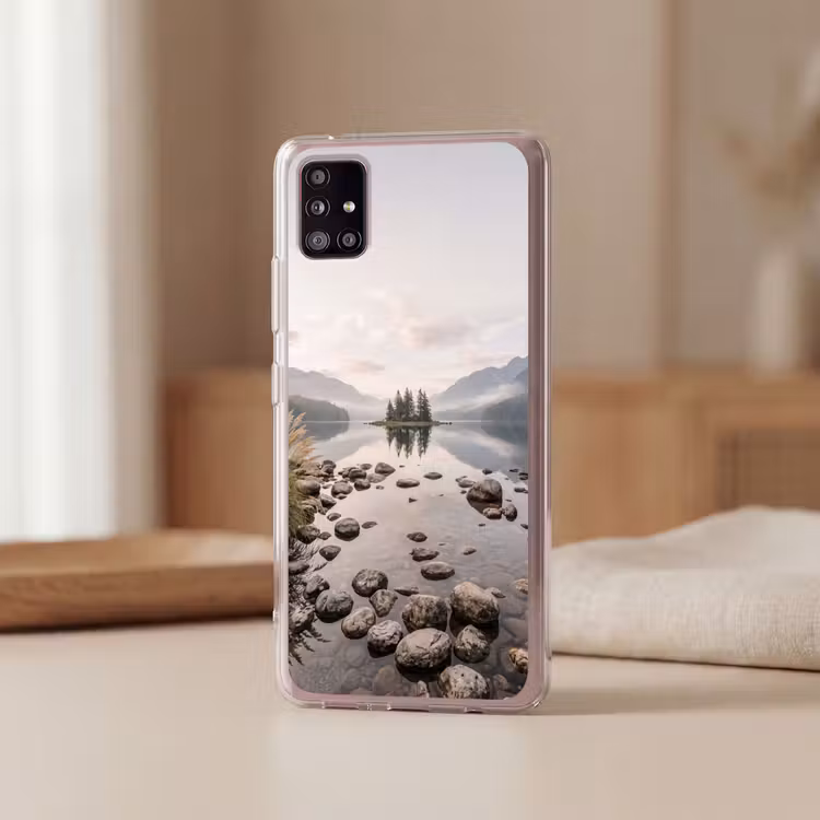 Meer - Bergen - Landschap - Groen Telefoonhoesje Samsung Galaxy A51 5G klein -sfeer2